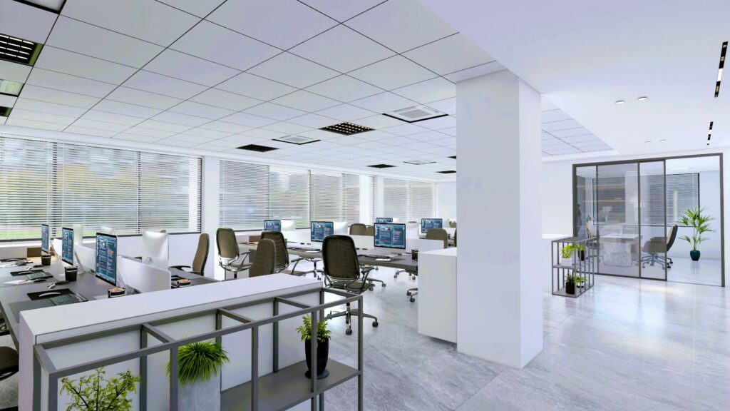 Office interior rendered by Stedaxis